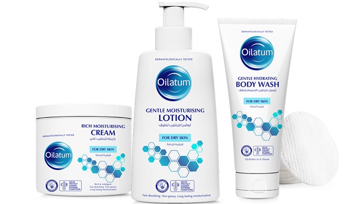 The Oilatum Moisturising range Three Oilatum products in a row - part of the moisturising range.